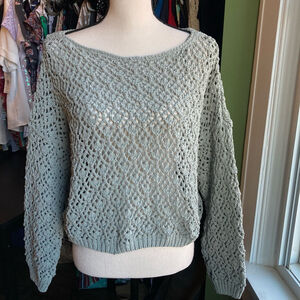 Women's Moon & Madison Sweater XL Blue Open Knit/green